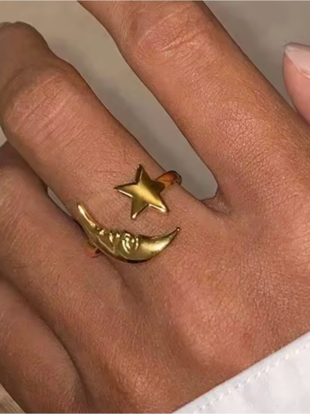 Gold Moon & Star Adjustable Ring - Women Jewelry